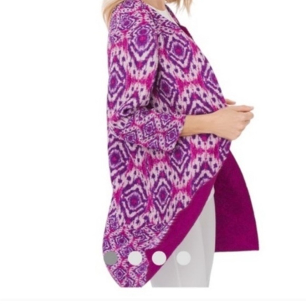 Chico’s Travelers Collection Pink Reversible Crushed Ikat Jacket Cardigan Sz XL